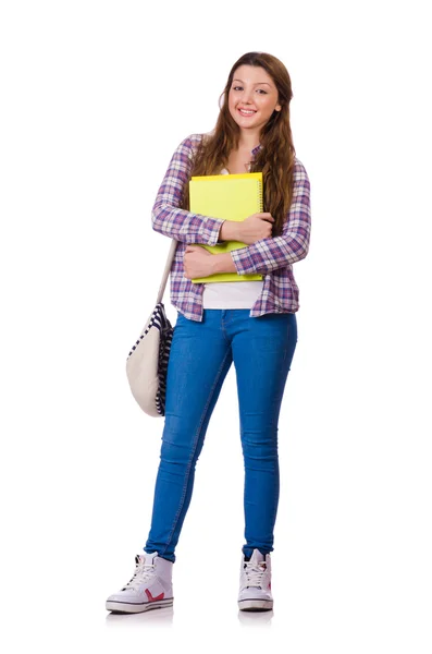 Jonge student met boeken geïsoleerd op de witte — Stockfoto