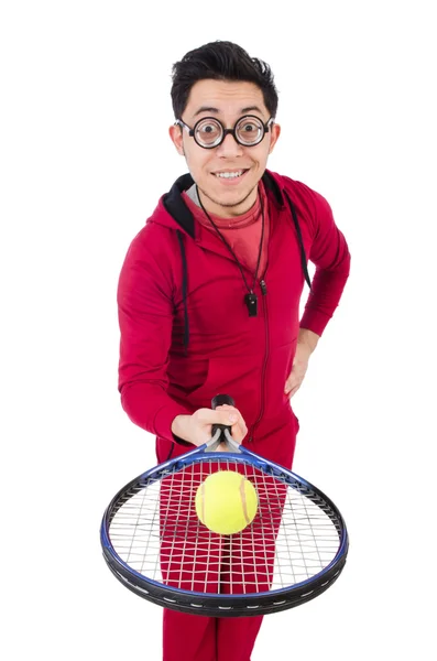 Rolig tennisspelare isolerad på vitt — Stockfoto