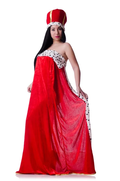 Regina in abito rosso isolato sullo sfondo bianco — Foto Stock