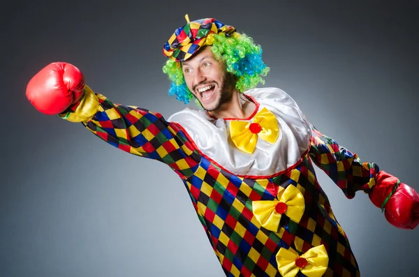 Grappige clown met bokshandschoenen — Stockfoto