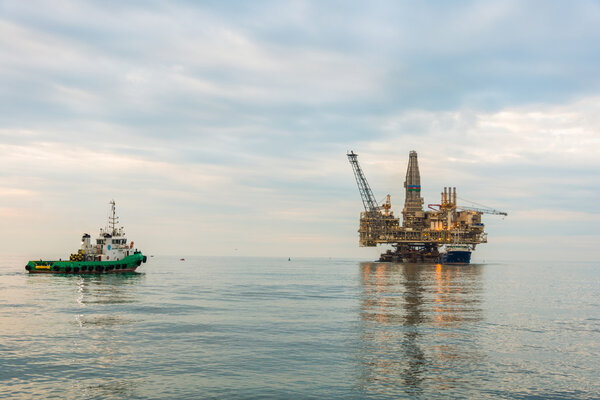 Oil rig platform in the calm sea
