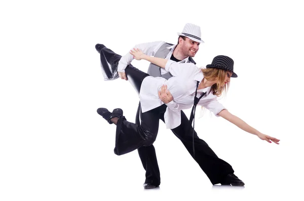 Par de dançarinos dançando dança moderna isolado em branco — Fotografia de Stock