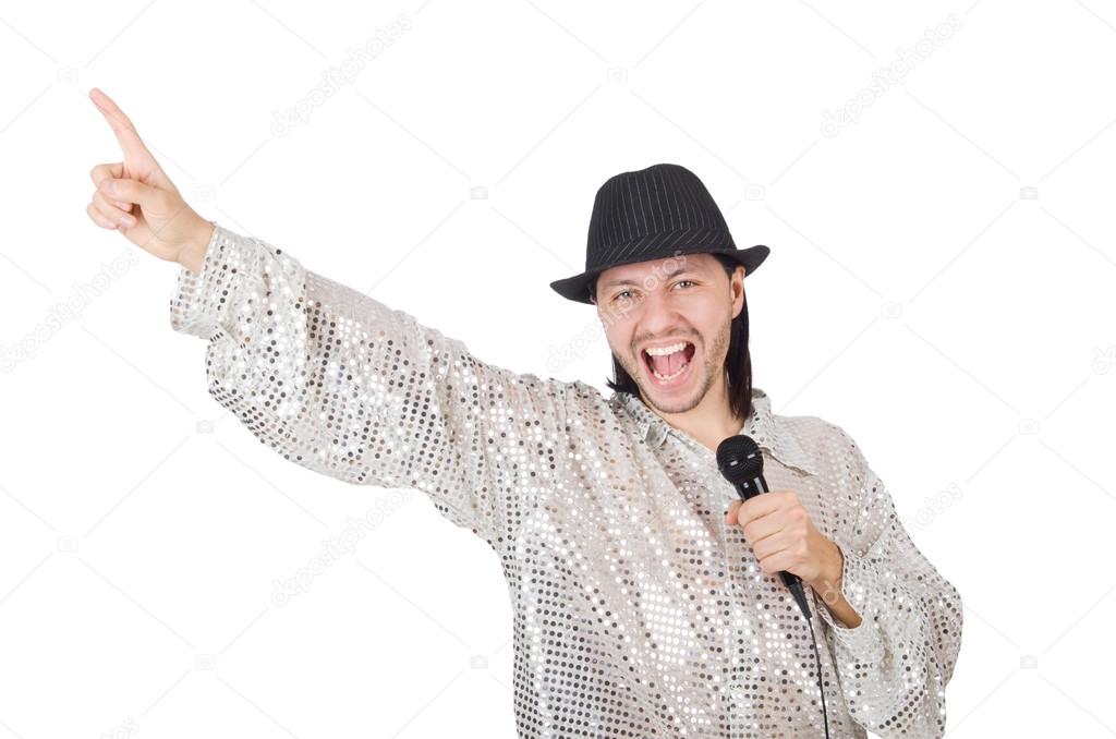 Man with mic isolated on white