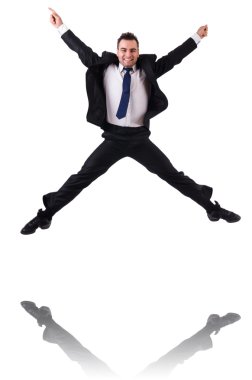 Zıplayan iş adamı beyazların arasında.