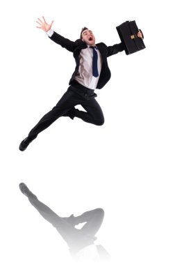 Zıplayan iş adamı beyazların arasında.