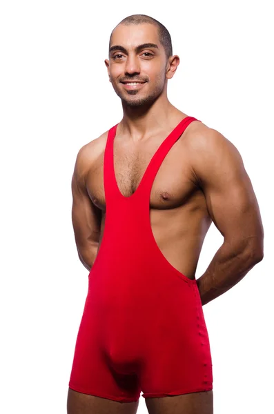 Lutador em vestido vermelho isolado no branco — Fotografia de Stock