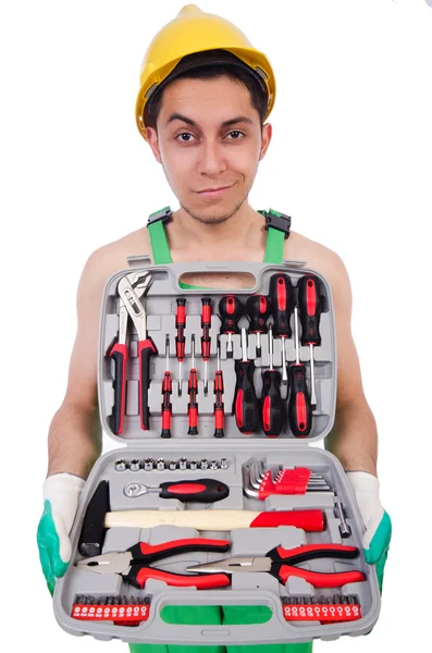 Man with toolkit isolated on the white — Stock Photo, Image