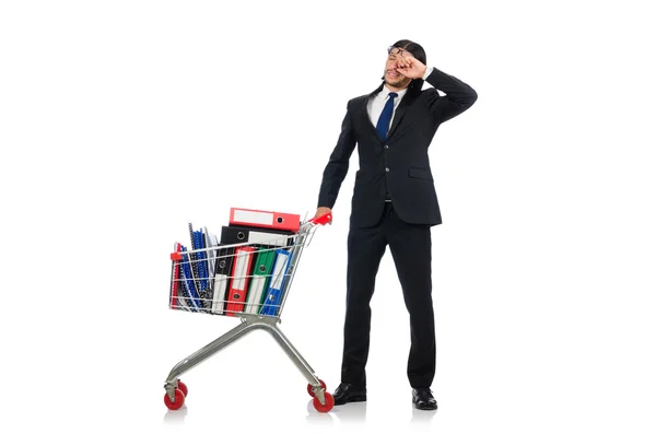 Hombre con carpetas de negocios aislados en blanco — Foto de Stock