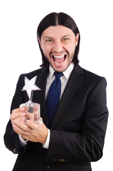 Businessman with star award isolated on white — Stock Photo, Image