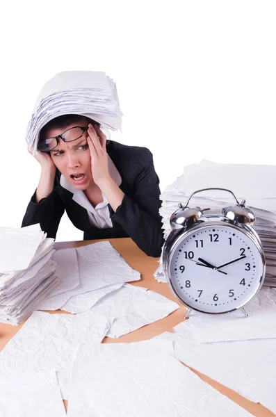 Woman businesswoman under stress missing her deadlines — Stock Photo, Image