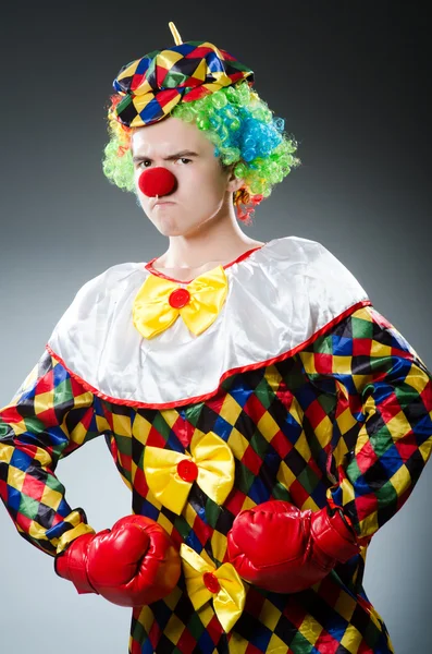 Rolig clown med boxhandskar — Stockfoto