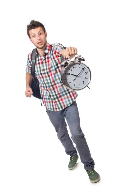 Student missing his deadlines isolated on white — Stock Photo, Image