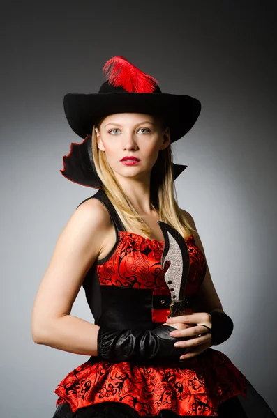 Woman pirate with sharp knife — Stock Photo, Image