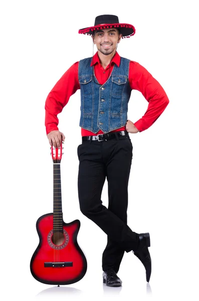 Man wearing sombrero with guitar — Stock Photo, Image