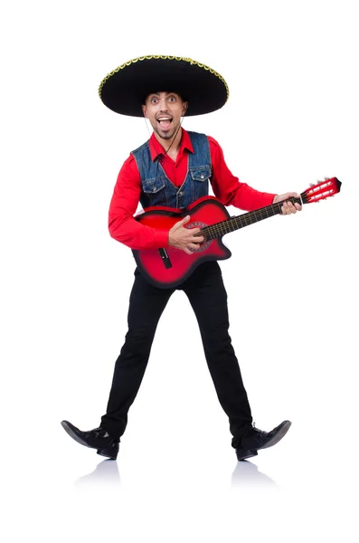 Man wearing sombrero with guitar — Stock Photo, Image