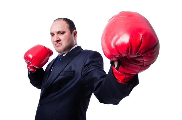 Young businessman boxer isolated on white — Stock Photo, Image