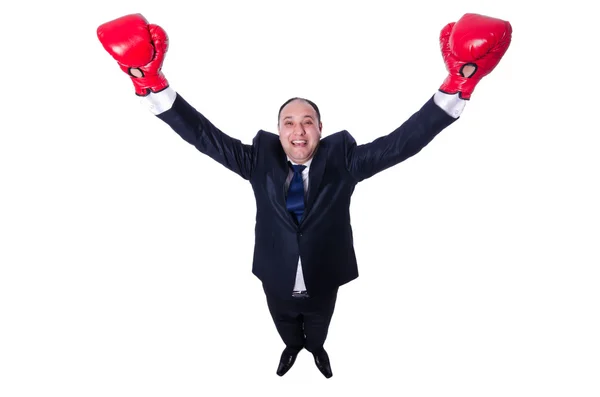 Young businessman boxer isolated on white — Stock Photo, Image