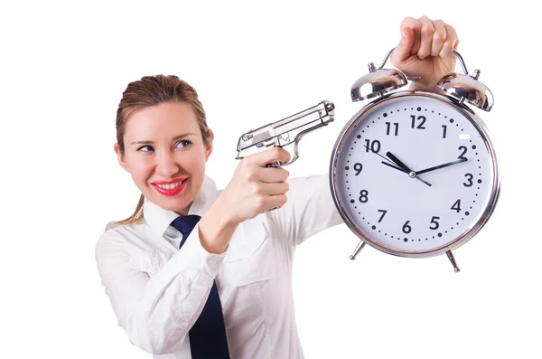 Woman with clock killing the time — Stock Photo, Image