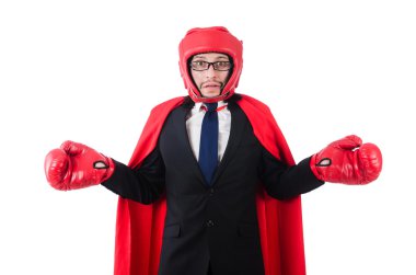 Genç işadamı beyazlar içinde izole edilmiş.