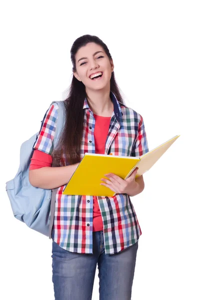 Junge Studentin isoliert auf der weißen Seite — Stockfoto