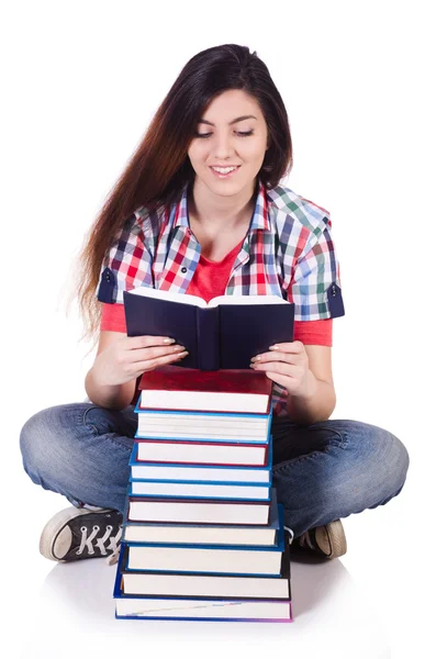 Jonge vrouwelijke student geïsoleerd op de witte — Stockfoto