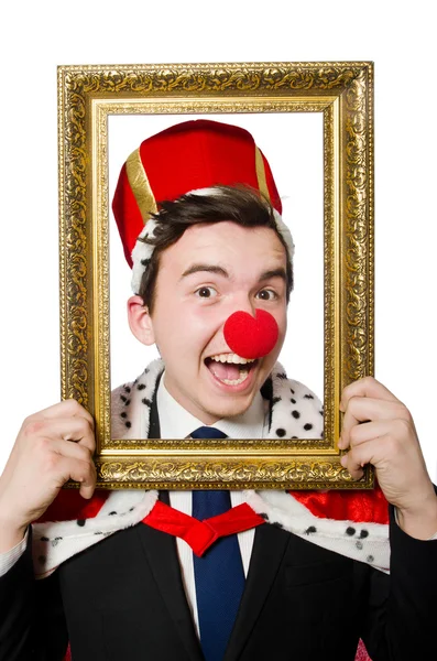 Funny businessman with clown nose — Stock Photo, Image