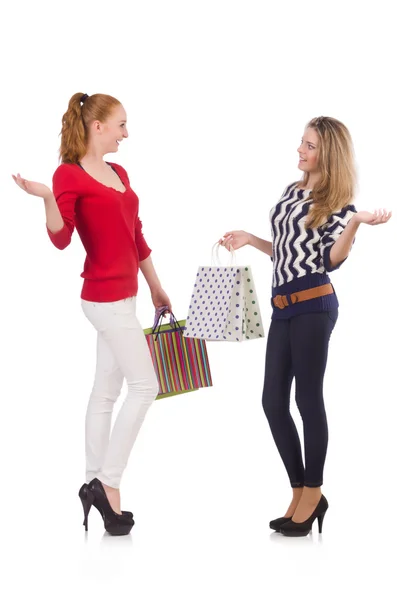 Amigos con bolsas aisladas en blanco — Foto de Stock