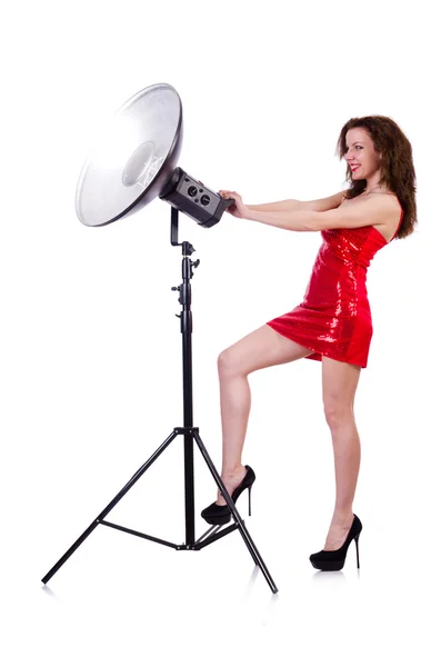 Mujer en vestido rojo posando en el estudio — Foto de Stock