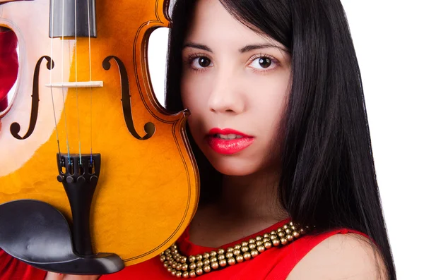 Donna che suona il violino isolata sul bianco — Foto Stock