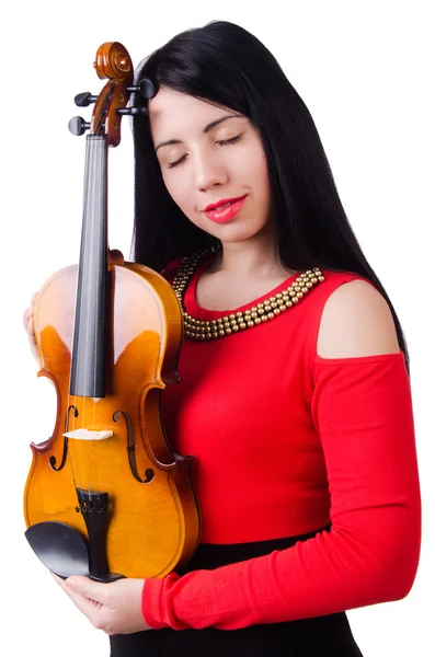 Frau spielt Geige isoliert auf dem weißen — Stockfoto