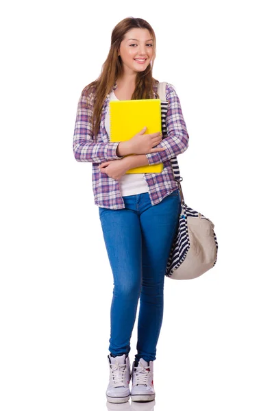 Jeune étudiant avec des livres isolés sur le blanc — Photo