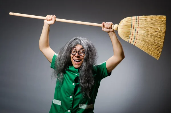 Funny man with brush and wig — Stock Photo, Image