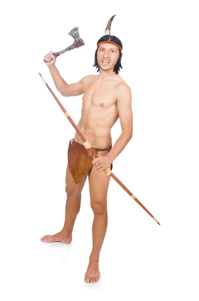 Rdzenny Amerykanin w zabawnej koncepcji odizolowany na białym — Zdjęcie stockowe