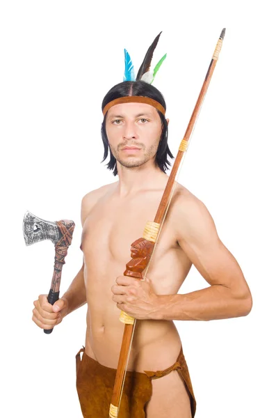 Native american i roligt koncept isolerad på vitt — Stockfoto