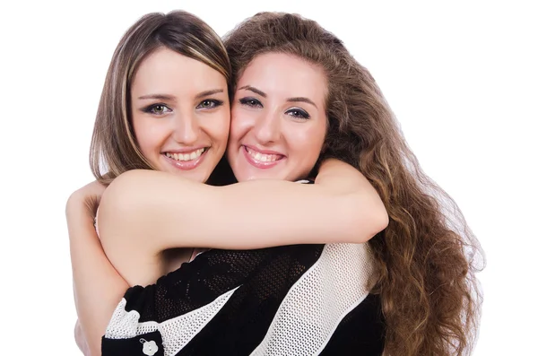 Deux amies isolées sur le blanc — Photo