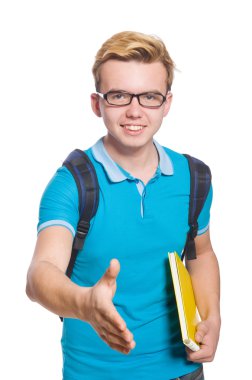 Beyaz arka planda izole genç öğrenci