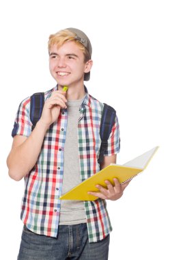 Beyaz arka planda izole genç öğrenci