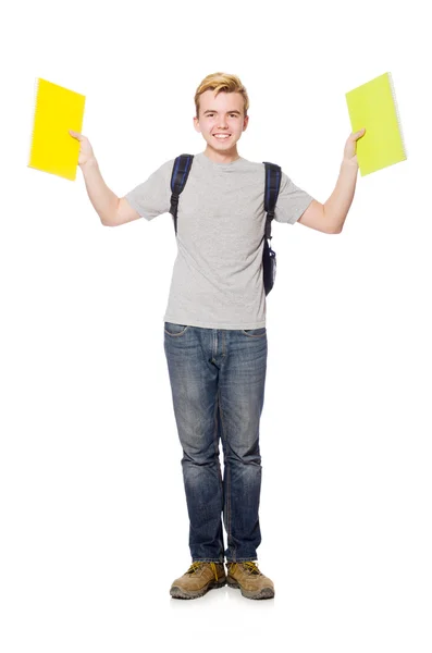 Joven estudiante aislado en el fondo blanco — Foto de Stock