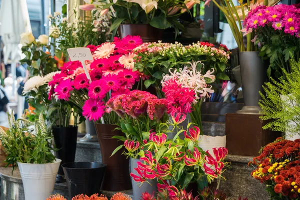 Calle floristería con flores de colores — Foto de Stock