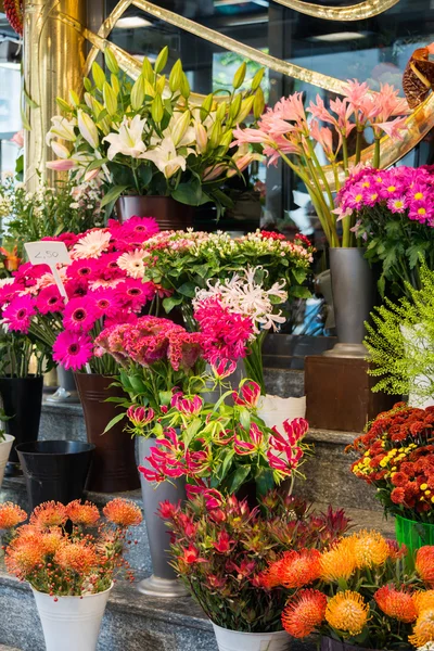 Calle floristería con flores de colores — Foto de Stock