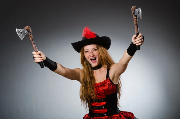 Woman pirate with sharp weapon — Stock Photo, Image