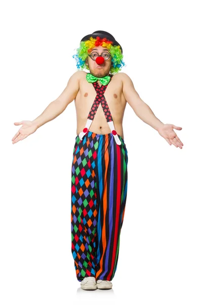 Grappige clown geïsoleerd op de witte achtergrond — Stockfoto