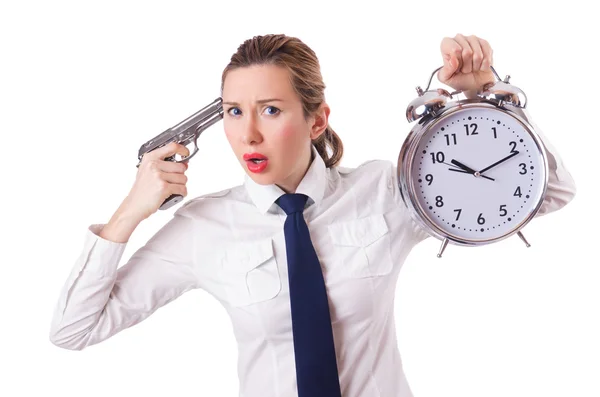 Frau mit Uhr tötet die Zeit — Stockfoto