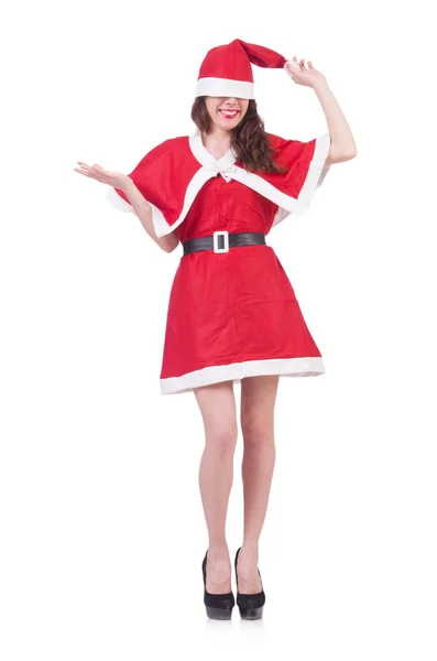 Sneeuwmeisje santa in kerst concept geïsoleerd op wit — Stockfoto