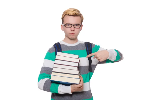 Lustiger Student mit Bücherstapel — Stockfoto