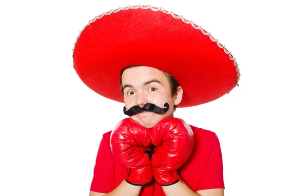 Divertido mexicano con guantes de boxeador aislados en el blanco —  Fotos de Stock