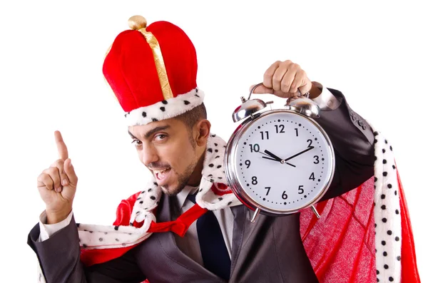 Man king with clock isolated on the white — Stock Photo, Image