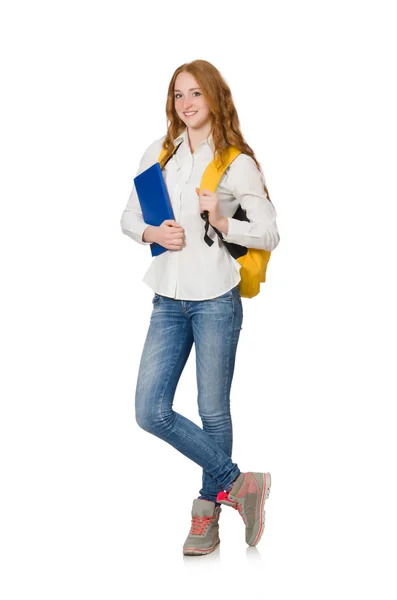 Junge Studentin isoliert auf weißem Hintergrund — Stockfoto