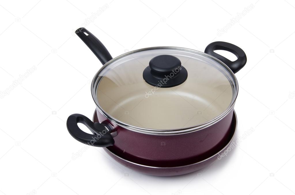 Kitchen utensils pan pot isolated on white — Stock Photo © Elnur_ 53430741