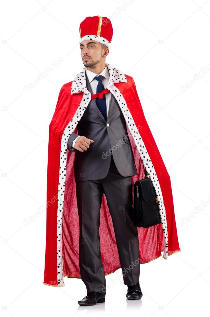 King businessman isolated on the white